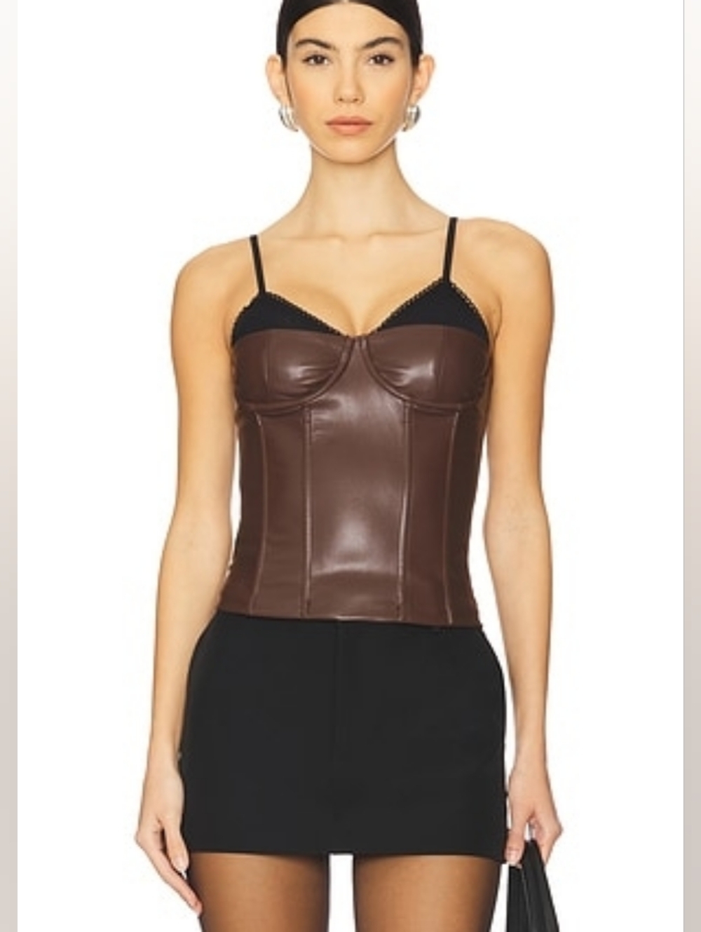 WeWoreWhat Revolve Brown Black Vegan Faux Leather Lace Boning Corset Top 2 NWT - Picture 5 of 6